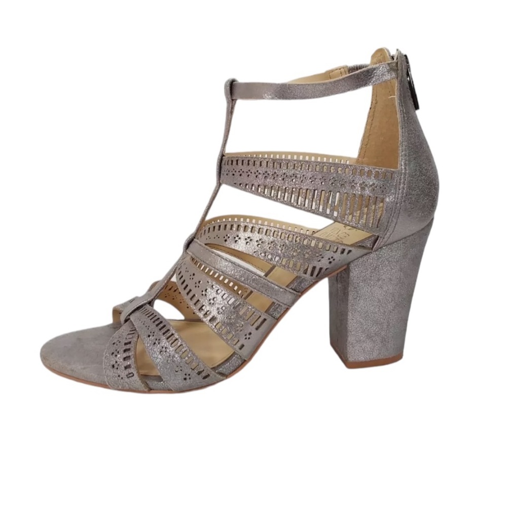 Vince Camuto Nizana Silver Leather Block Heel Sandals Size 8